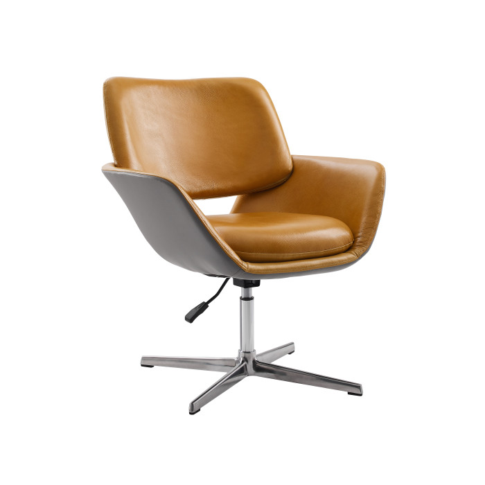 Genuine Leather Mid Century Modern Desk, Swivel Office Chair No Wheels Uk