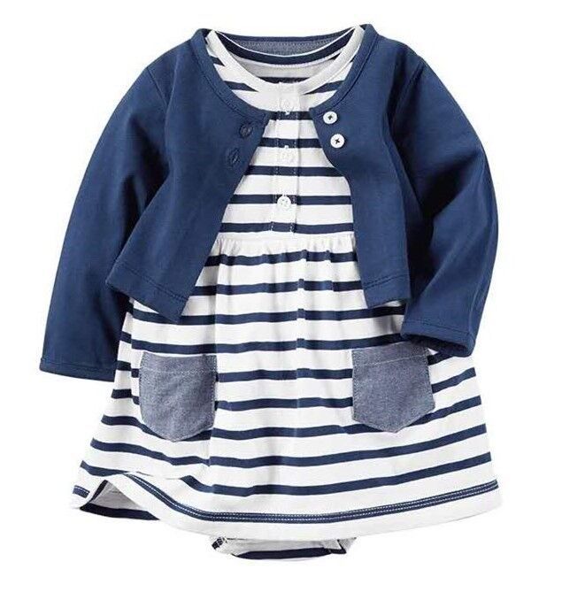 Infant Baby Girls Clothing 2020 Spring Baby Girl Dress Long sleeves Coat+Short SLeeve Bodysuit Dress 2PCS Baby Girl Clothes sets