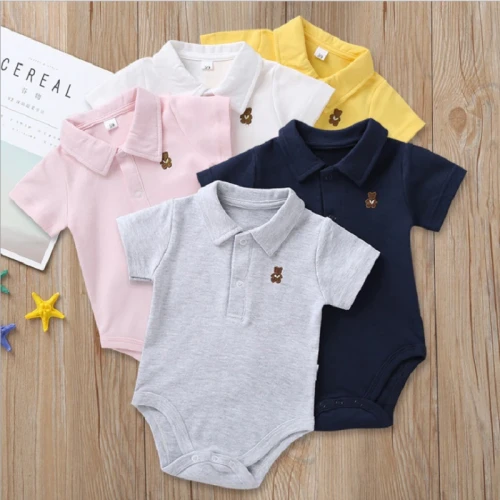 Newborn Baby Boy Girl Romper 0-12 Months 2020 Summer Solid 3 Colors Polo Infant Baby Clothes jumpsuit new born Bebies Roupas