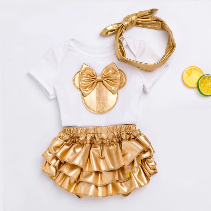 Newborn Baby Girls Clothes Sets 2021 Summer Short Sleeve Bowtie Bodysuit Dress+Headband Infant baby girl clothing outfit