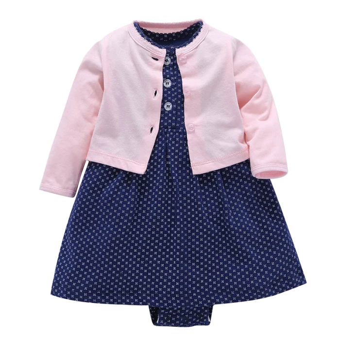 Infant Baby Girls Clothing 2020 Spring Baby Girl Dress Long sleeves Coat+Short SLeeve Bodysuit Dress 2PCS Baby Girl Clothes sets