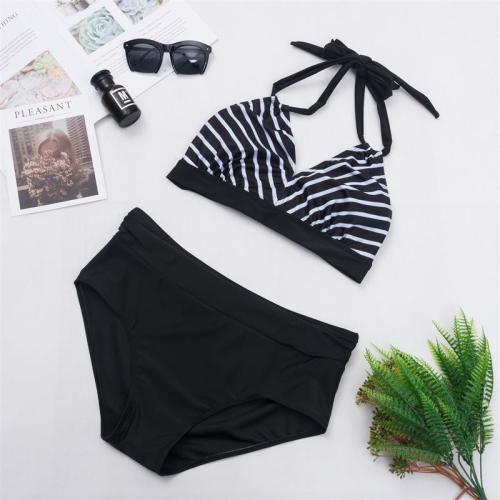 Women Plus Size White & Black Stripe Swimsuit WS-076