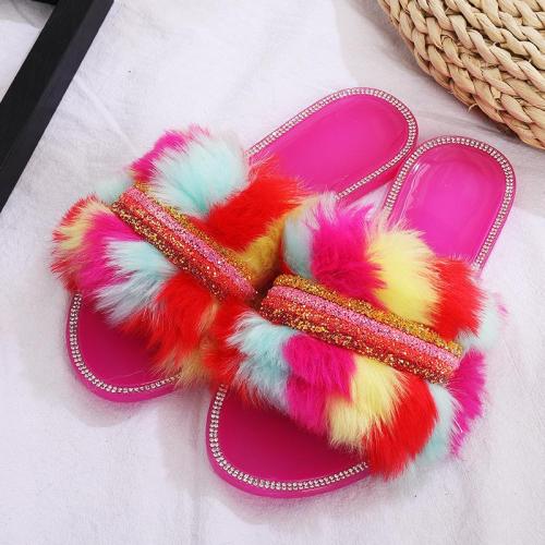Women Colorful Furry Slipper-015
