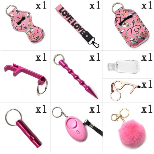 Self Defense Alarm Keychain 11pcs/set (Battery) pink