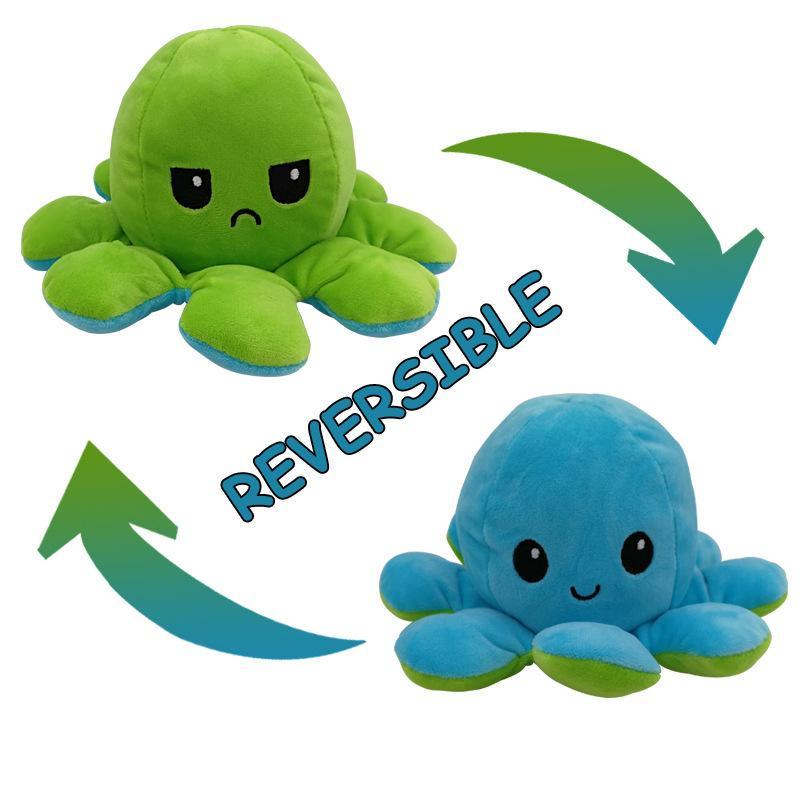 US$ 3.10 - Green Blue Reversible Octopus Plush Toy - www.bkagewholesale.com