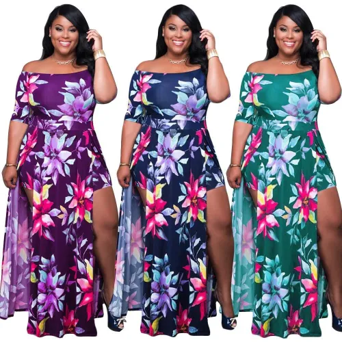 Multi Colour Flower Print Plus Size Dress