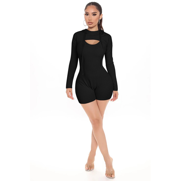 Sexy solid color long sleeve tight two piece jumpsuit