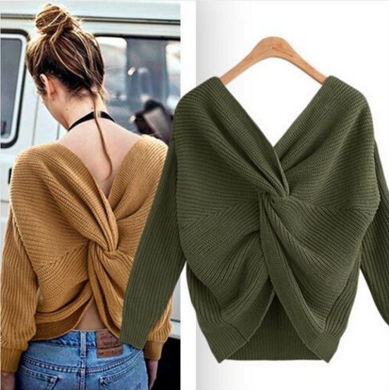 V Neck Backless Sweater for Women