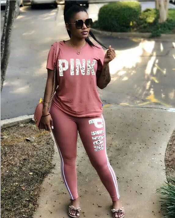 Pink Letter Outfits Women Two Pieces Set WS-028