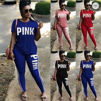 Pink Letter Outfits Women Two Pieces Set WS-028