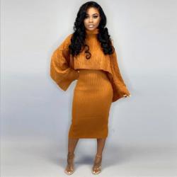 Long-sleeved high collars sweater Two Pieces Set