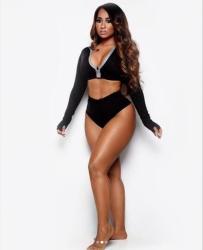 Front Zipper Long Sleeve Two Pieces Swimsuit