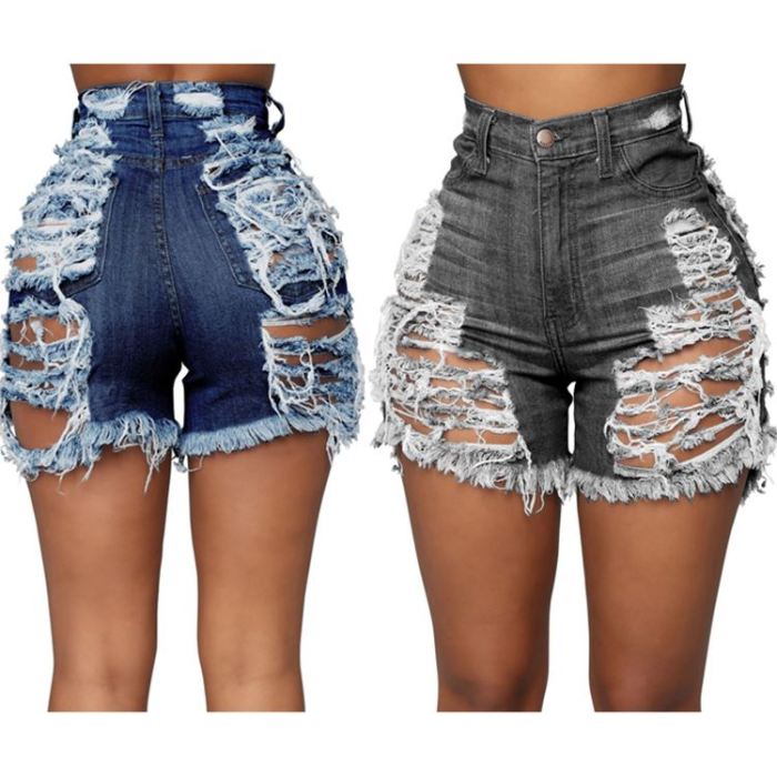 Washed Frayed Edges Ripped Blue Jeans Shorts