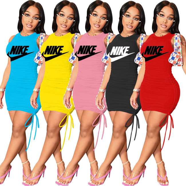 Fashion NIKE Sexy Sling Drawstring Milk Silk Soft Fabric Dress LO-R2255