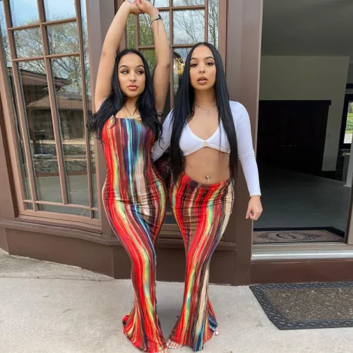 2021 New arrivals spring women clothing casual dresses elegant off shoulder colorful printed stripe bodycon dress