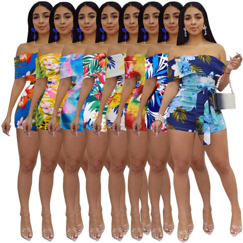 Jumpsuits for Women - Off Shoulder Bandage Tie Dye Short Rompers Beach Club Outfits tye dye jumpsuit