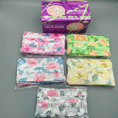 50 Pcs/ box Flowers Disposables Maskes for Adults 3-Ply Nonwoven