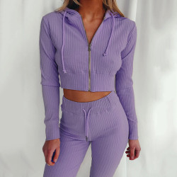 Solid Color Casual Top and Pants Suit Two Piece Set