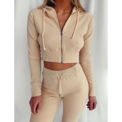 Solid Color Casual Top and Pants Suit Two Piece Set