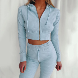 Solid Color Casual Top and Pants Suit Two Piece Set