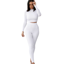 Women long sleeve turtleneck skinny outfit fashion two piece set