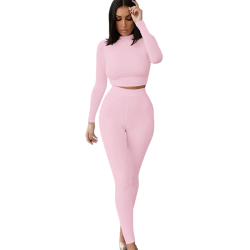 Women long sleeve turtleneck skinny outfit fashion two piece set