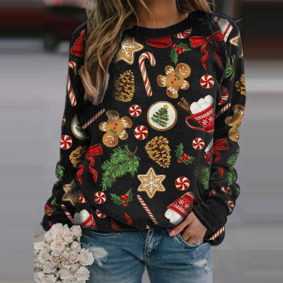 Christmas Printing Raglan Long Sleeve Sweater Women