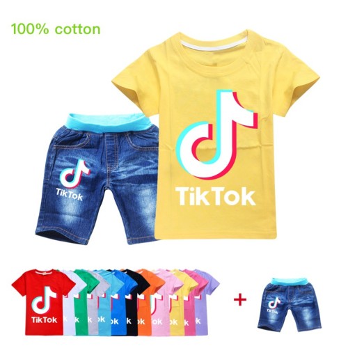 Tik&Tok Fashion High Quality 100%Pure Cotton Casual For Kids Boys and Girls Denim Shorts Set TTC-008