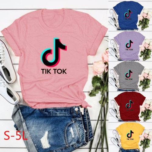 TIK*TOK Printed Round Neck Short-sleeved Loose Casual 80%Polyester+20%Cotton Top TTC-001(Just the T-shirt))