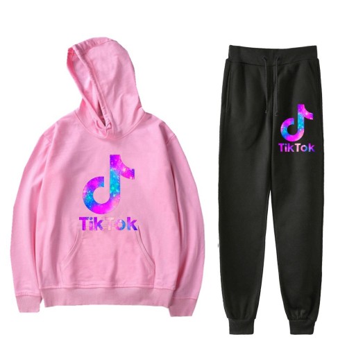 TIK&TOK Gradient Color Printing Loose Plus Thin Fleece Hooded Sweater and Leggings Set Children Size 100%Cotton TTC-017