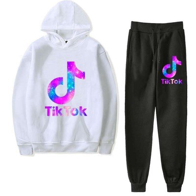 TIK&TOK Gradient Color Printing Loose Plus Thin Fleece Hooded Sweater and Leggings Set Children Size 100%Cotton TTC-017