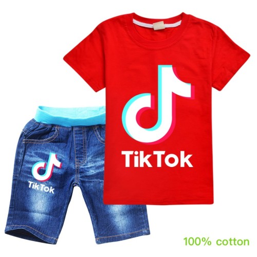 Tik&Tok Fashion High Quality 100%Pure Cotton Casual For Kids Boys and Girls Denim Shorts Set TTC-008
