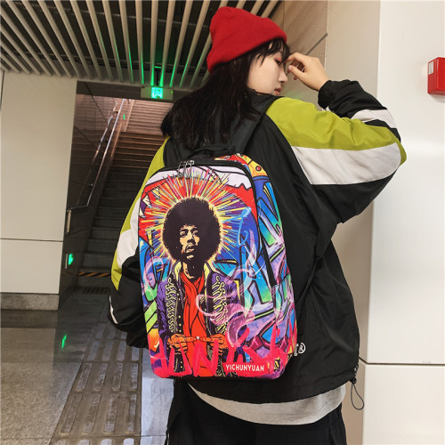 Graffiti Backpack Fashion Cartoon Hip-hop Student School and Adult Bag 28*13*43*cm Oxford Cloth Material HHB-001