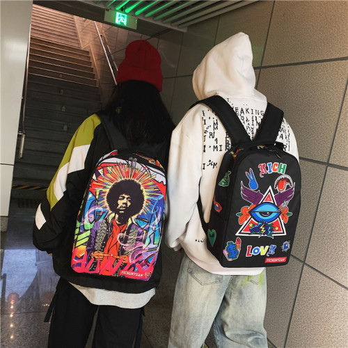 Graffiti Backpack Fashion Cartoon Hip-hop Student School and Adult Bag 28*13*43*cm Oxford Cloth Material HHB-001