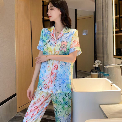 Louis Vitton Wholesale Short-sleeved Trousers Imitation Silk Gradient Thin Ice and Snow Silk Pajamas Set LP-001