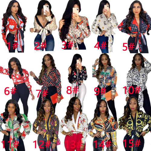 Printed Polyester Fiber Cardigan Long-Sleeved Tie Female Woman Small Cloak LO-B3133