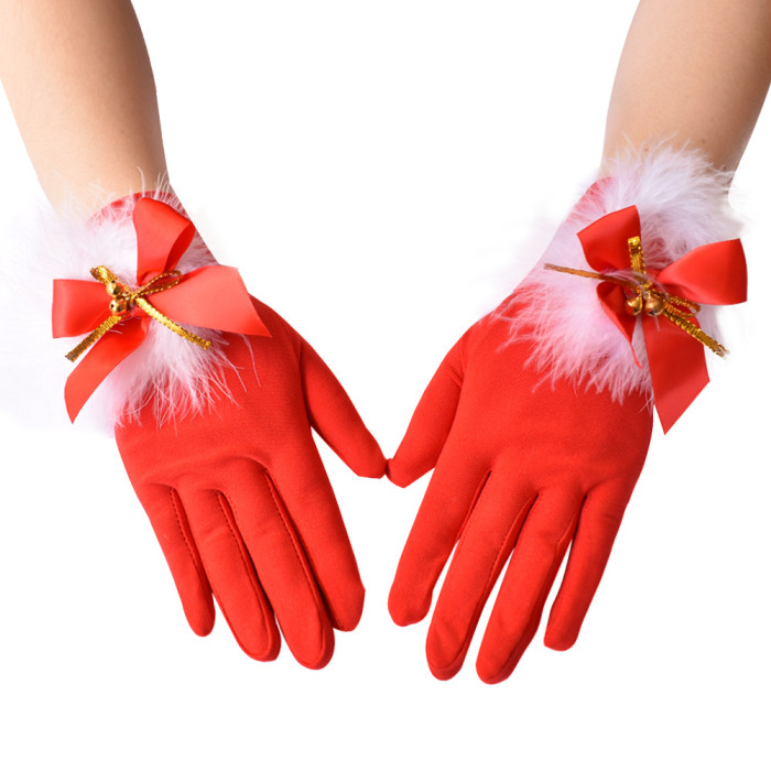 Cute Feather Bell Stretch Milk Silk Christmas Average Size Gloves CMS-054