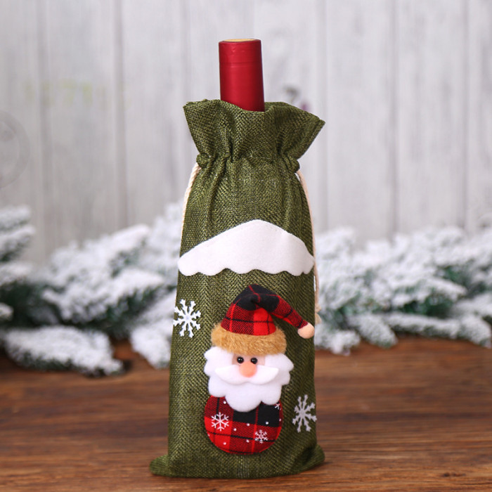 Christmas Decorations Linen Old Man Doll Red Wine Bottle Holder Bag (30*14cm）CMS-039