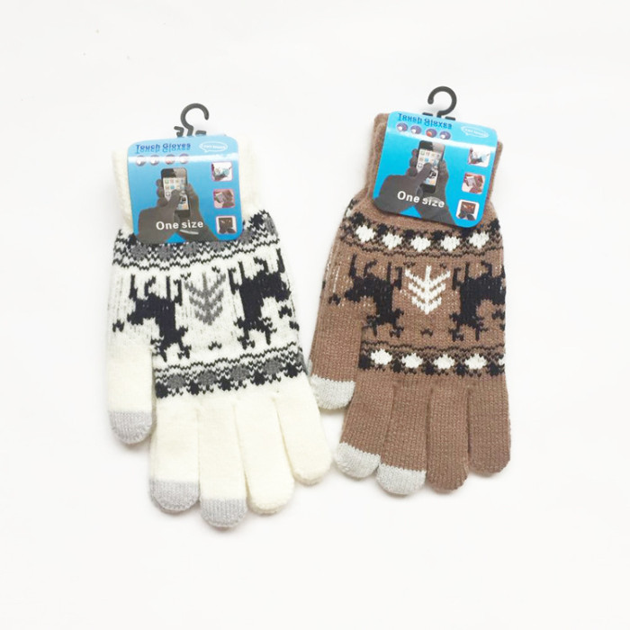 Winter Christmas Wind Deer Snowflake Inner Plus Velvet Warm Jacquard Adult Gloves CMS-053