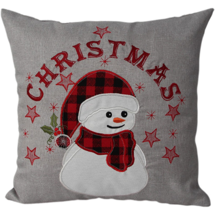 Christmas Embroidery Snowman Silver Silk Polyester Appliqué Table Runner Pillow CMS-050