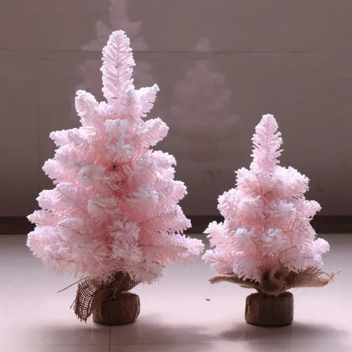Pink PVC Flocking Mini Desktop Snowflake Decoration Christmas Tree CMS-066