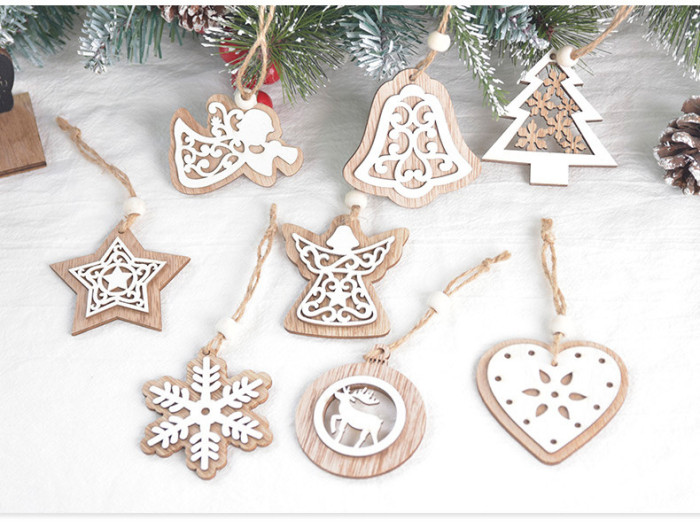 Wooden Laser Double-layer White Christmas Tree Snowflake Pendant CMS-082