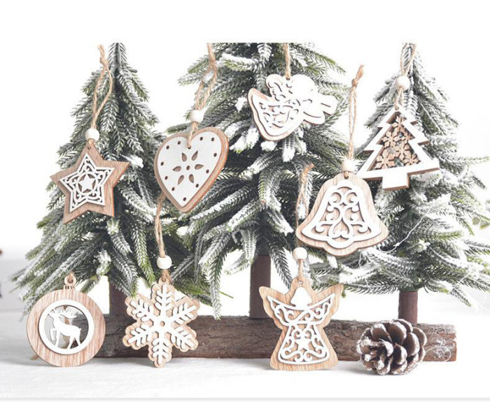 Wooden Laser Double-layer White Christmas Tree Snowflake Pendant CMS-082