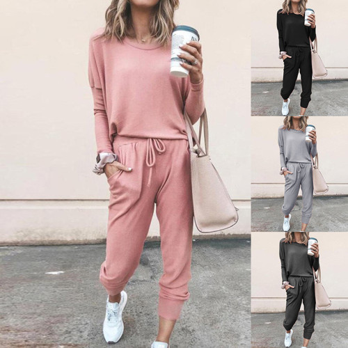 Fall & Winter Plus Size Solid Long Sleeve Casual Tracksuit Set LL-024