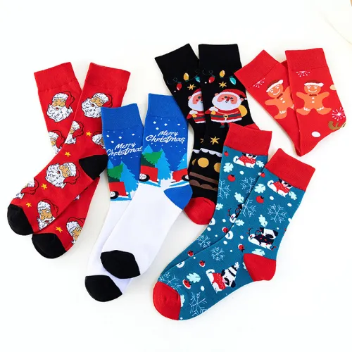 Snowman Santa Claus Cartoon in Tube Autumn and Winter Cotton Socks for 14~18 Years CMS-107