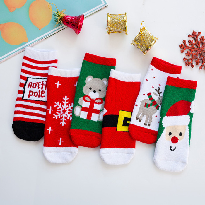 Children Christmas Winter Plus Velvet Thickening Cartoon Cute Kids Baby Socks (6 Pairs of Set ）CMS-109