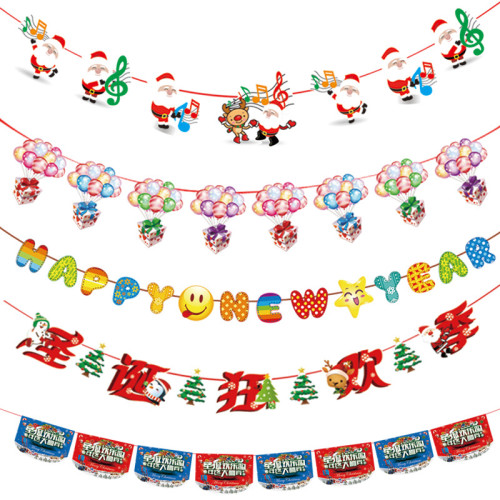 Cartoon Christmas Paper Party Atmosphere Layout Holiday Decorations Pull Flag （3M）CMS-163