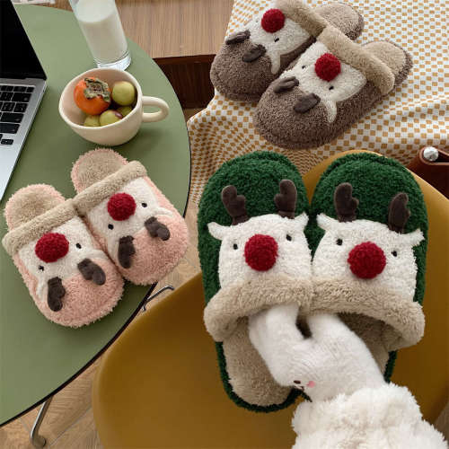 Cute Cartoon Home Interior Plush Christmas Elk Women's Slippers CMS-159