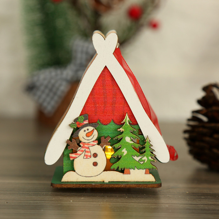 Colorful Wooden House Christmas Glowing Wooden House Gift (5.3*4*14CM) CMS-194