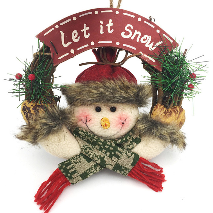 Small Wooden Christmas Wreath Santa Claus Snowman Elk Doll Wreath Door Hanger CMS-197